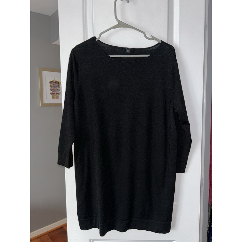COS Womens Wool Long Sleeve Round‎ Neck Knit Tunic Side Zip Sweater Black Size L